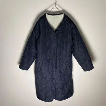 롱 기장 노카라 퀼팅 자켓 안감 전체 보아 네이비 사이즈 M