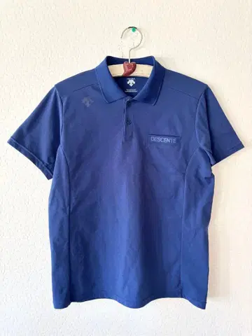 데상트 반팔 피케 셔츠 남성용 L 블루