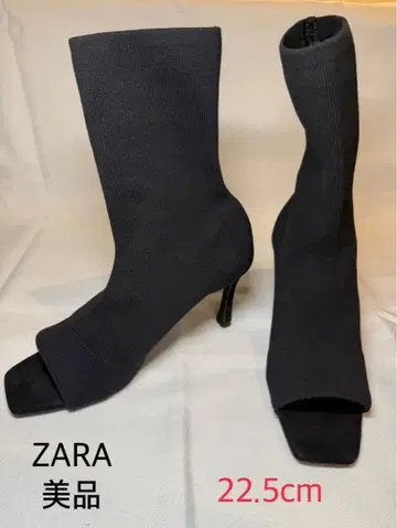 [ 새상품급 ] ZARA 블랙 니트 삭스 피프토 하이힐 앵클부츠 22.5