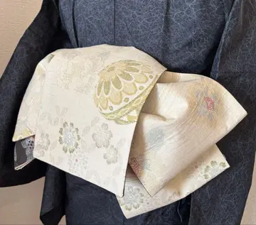 어른용 헤코 오비 국화와 모란 옅은 베이지