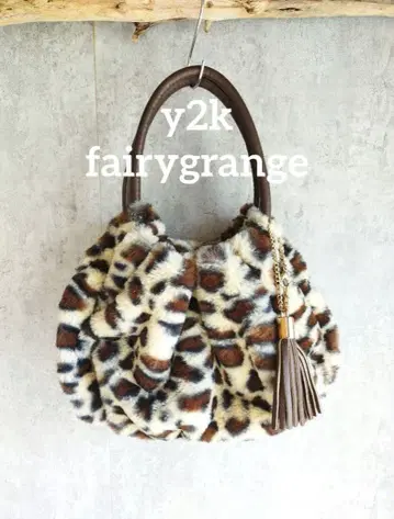 y2k 페어리 그런지 레오파드 무늬 퍼 백 프린지 참 새상품급