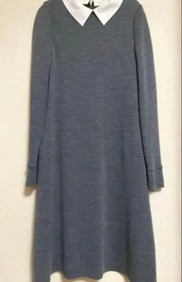 선착순! 최고급 FOXEY 레어 A라인 화이트 카라 니트 롱 원피스 40