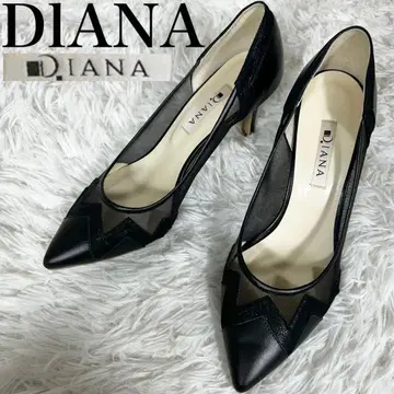미사용급 다이애나 메쉬 블랙 스틸레토 가죽 펌프스