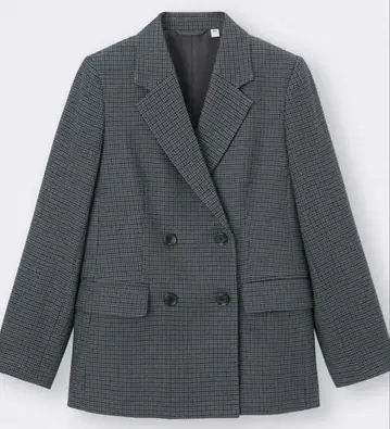 지유 더블 브레스트 체크 자켓 다크 그레이