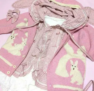 귀여워! 레어! 토끼 가디건 니트 핑크 칼 헬무트 핑크하우스