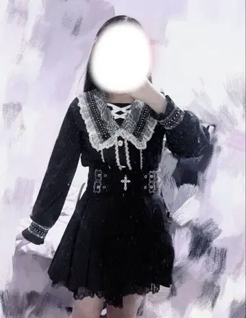 지뢰계 디어마이러브 십자가 블라우스와 스커트 세트