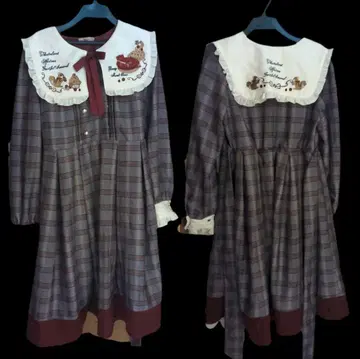 Amavel 체크 무늬 무릎 기장 원피스 긴팔