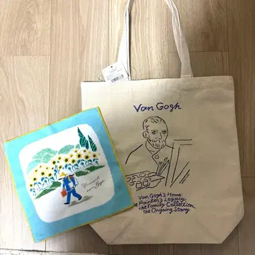 고흐전 회장 한정판 자화상 해바라기 토트백 손수건 2종 세트