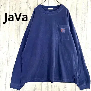 자바 JaVa 라운드넥 티셔츠 [ L ] 긴팔 티셔츠 가슴 포켓 네이비