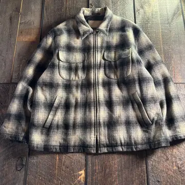 구제 의류 옴브레 체크 블루종 블랙 화이트 L 집업 충전솜 울