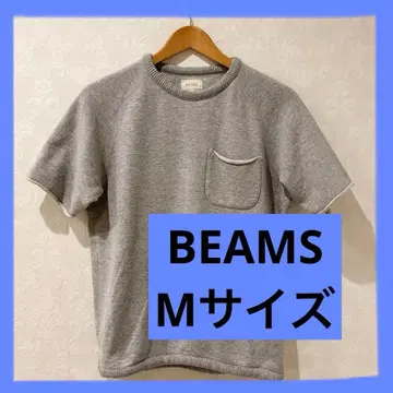 여성용 BEAMS 그레이 반팔 T셔츠 맨투맨 가슴 포켓 부착 M 사이즈