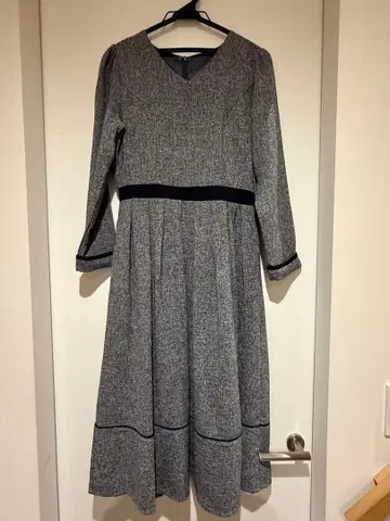 그레이 트위드풍 롱 원피스