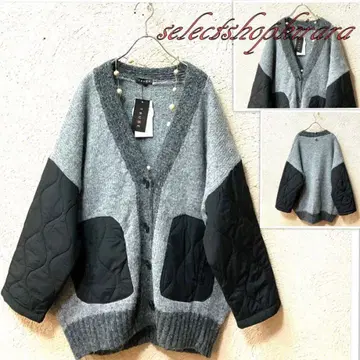 2025 신상 빅 사이즈 퀼팅 절개 울 혼방 니트 가디건 L-LL