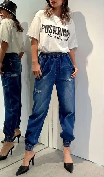 새상품 택 포함 GYDA 데미지 데님 조거 팬츠