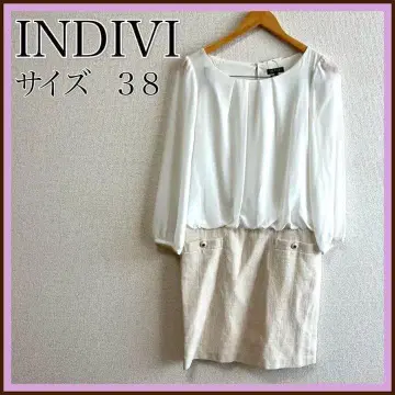 대활약 INDIVI 인디비 원피스 시스루 화이트 무릎 기장