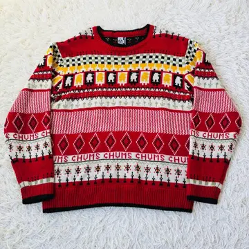 참스 노르딕 로고 펭귄 패턴 니트 스웨터 빅