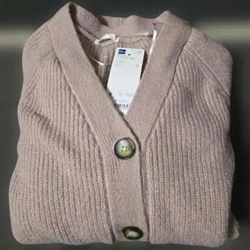 [ 새상품 ] 리브 편직 버튼 가디건 더스티 핑크