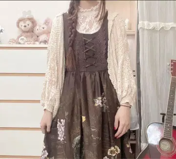 모리걸 레트로 리본 레이스업 프릴 레이스 원피스