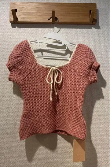 신춘 세일! SINOON 핑크 리본 포함 니트 반팔 프리 사이즈