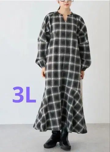 라비앙제 체크 볼륨 슬리브 원피스