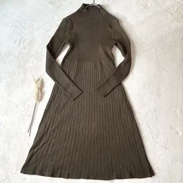 에미+ 에미플러스 리브 니트 원피스 F 올리브 긴팔 성숙/러블리