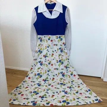 70년대 원피스 빈티지 레이스 꽃무늬