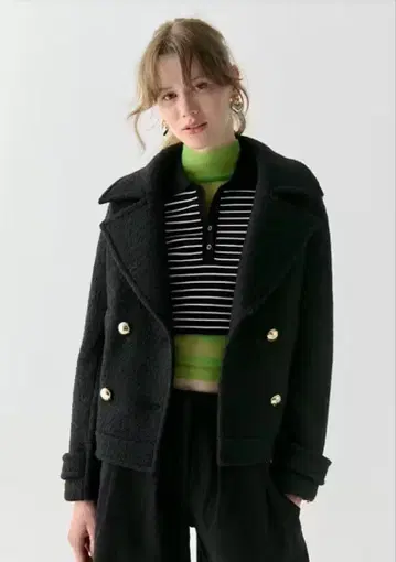 케이트 스페이드 울 크롭 피 코트