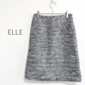 엘르 트위드 스커트 사다리꼴 스커트 무릎 기장 오피스 클린 블랙
