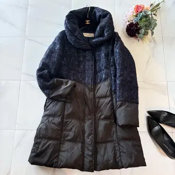 새상품급 scene deux 도쿄스타일 트위드 롱 다운 블루 x 블랙