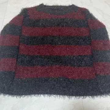 모헤어 니트 / 보더 / 빨간색 x 블랙