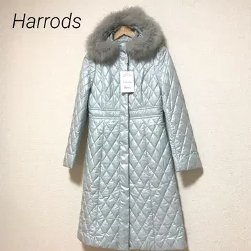해롯(Harrods) 택 포함 퀼팅 코트 폭스 퍼