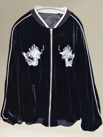 Rasvoa 블랙 벨로아 드래곤 자수 스카잔