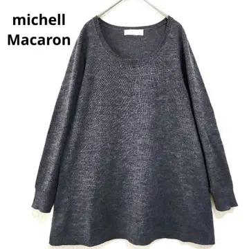 미셸 마카롱 니트 스웨터 튜닉 그레이 크루넥 XS
