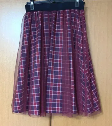 [ 미사용 ] OLIVE des OLIVE 체크 무늬 튤 플리츠 스커트