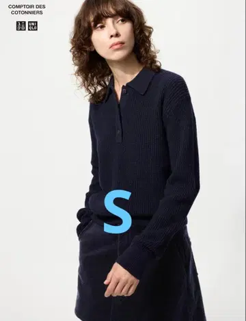 유니클로 울 블렌드 폴로 스웨터 네이비 S