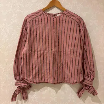 여성용 스트라이프 리본 포함 코튼 셔츠