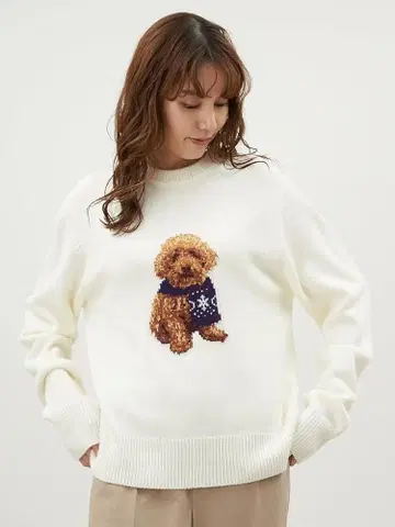 미라 오웬 애니멀 모티브 자카드 니트 풀오버 화이트