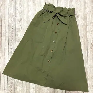 고품질 롱 플레어 스커트 모스그린 포켓 있음 허리 리본