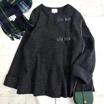 새상품급 자유구 압축 울 판초풍 케이프 숏코트 그레이 40