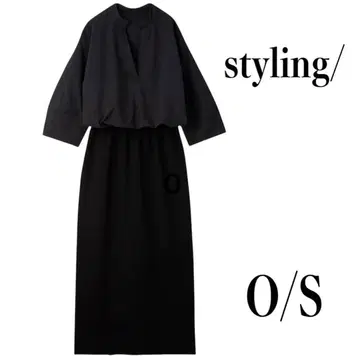 스타일링 니트 콤비 셔츠 원피스 블랙 S