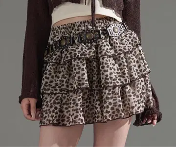 레오파드 무늬 스커트 + 벨트 세트