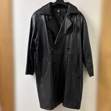 ECHT LEDER 블랙 가죽 코트 더블 브레스트