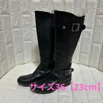 블랙 가죽 롱 부츠 백 지퍼 벨트 포함