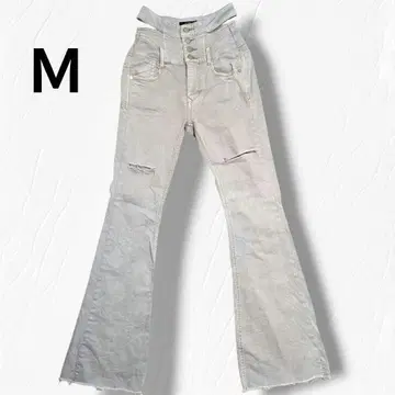 에모다 사이드 오픈 하이웨스트 플레어 데님 라이트 블루 M