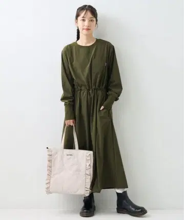 사우전드마일 x 프릭스스토어 웨이스트 드로코드 롱슬리브 원피스