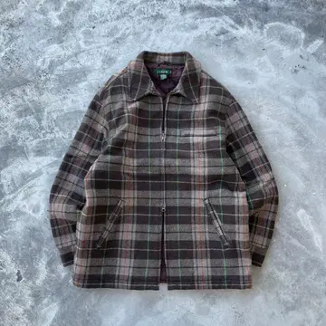 90s J.CREW 자이언트 택 울 체크 브라운 구제 의류 자켓