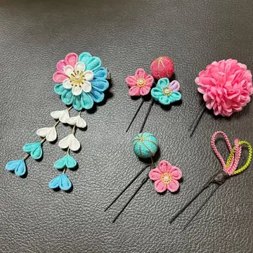 시치고산 머리 장식 핑크 스카이블루 계열 마미세이쿠 머리 장식