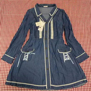 택 포함 새상품 axesfemm 액시즈 데님 블루 A라인 원피스