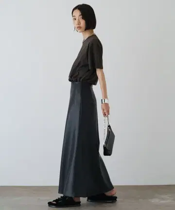 인조 가죽 플레어 스커트/M