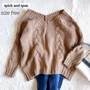 spick and span 케이블 짜임 V넥 니트 스웨터 울 혼방 브라운